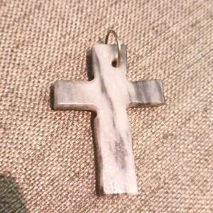 Handcarved Marble Cross Pendant Asymetrical - Pre-loved (1.5")